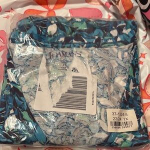 Roaman's Blue Teal Floral-Print Blouse